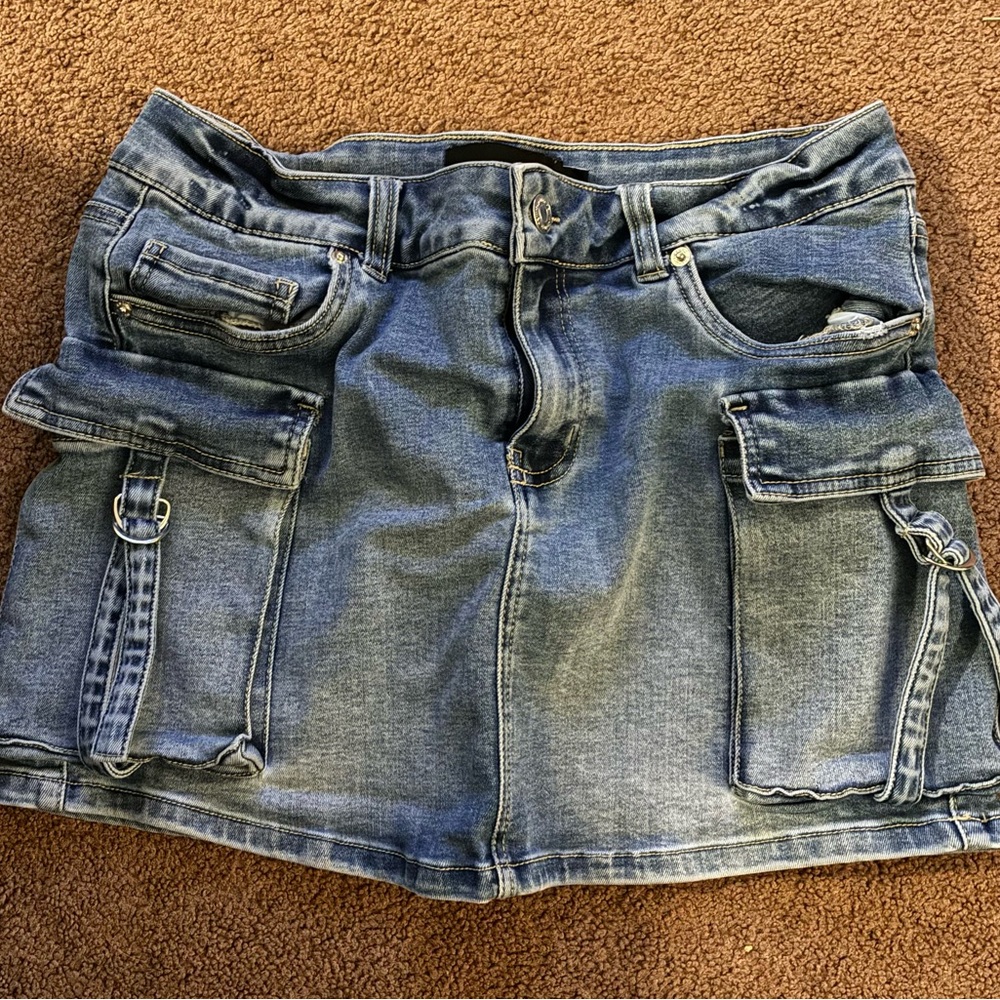Refuge Denim Cargo Mini Skirt with Pockets